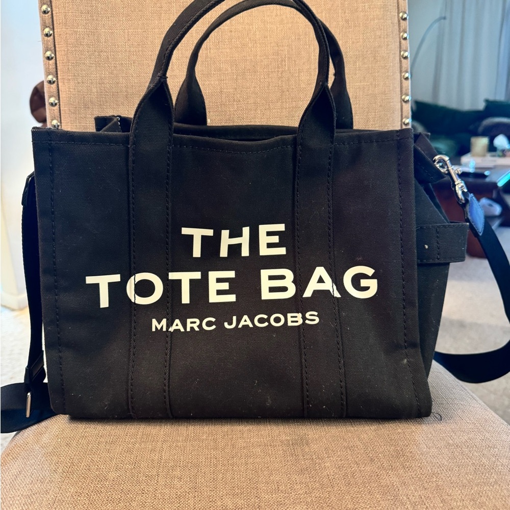 Marc Jacobs Black Canvas Tote Bag with Detachable Strap